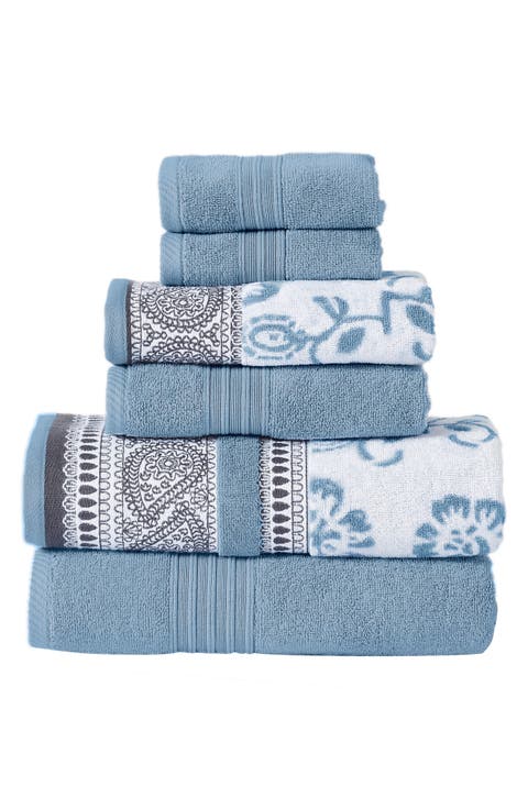Yarn Dyed Jacquard/Solid Towel 6-Piece Set - Ophelia Stone