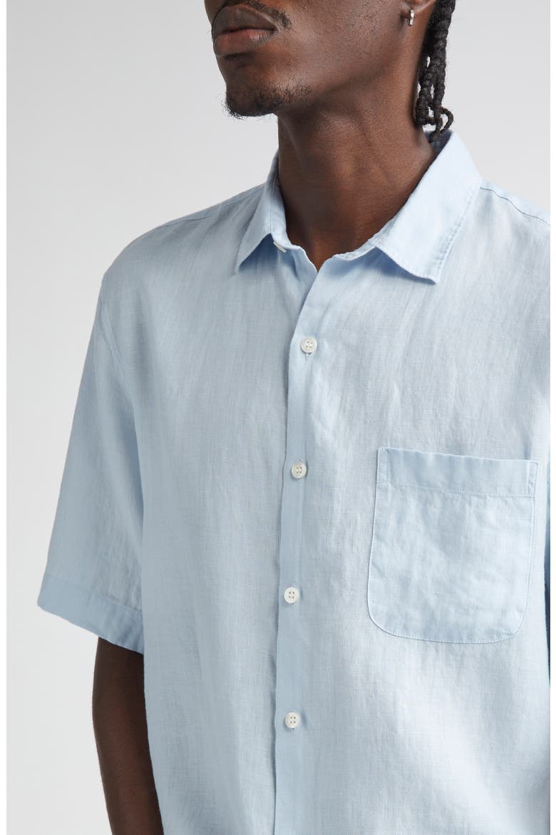 Short Sleeve Linen Button-Up Shirt, Alternate, color, LIGHT BLUE25