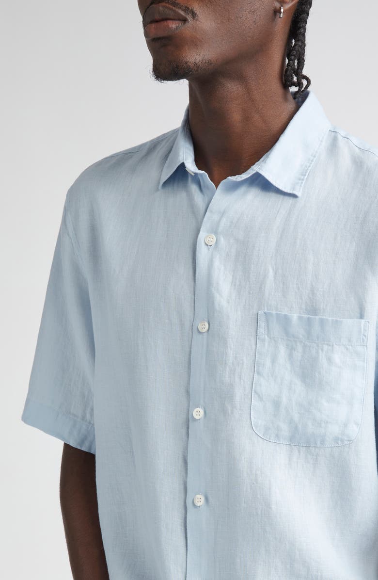 Sunspel Short Sleeve Linen Button-Up Shirt, Alternate, color, Light Blue25