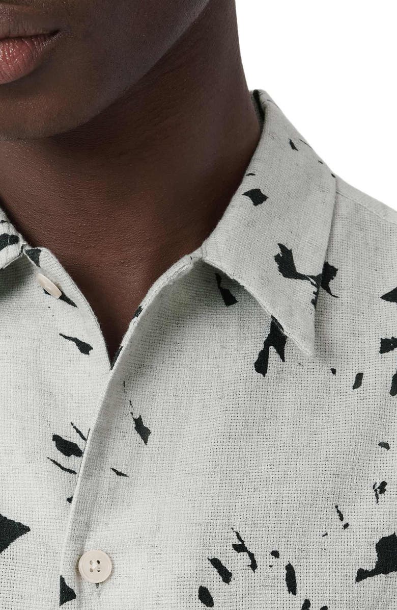 AllSaints Giron Floral Linen & Cotton Short Sleeve Button-Up Shirt, Alternate, color, Sharp White