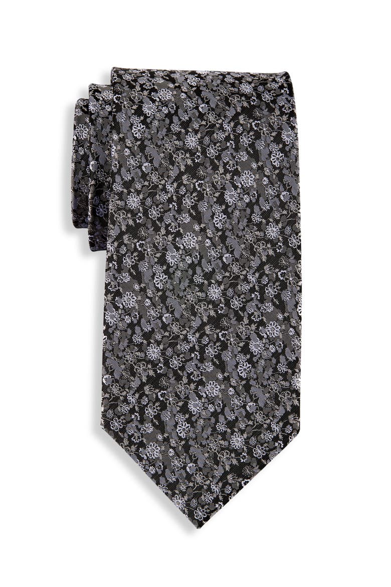 Big & Tall Mini Camo Floral Print Tie, Main, color, BLACK