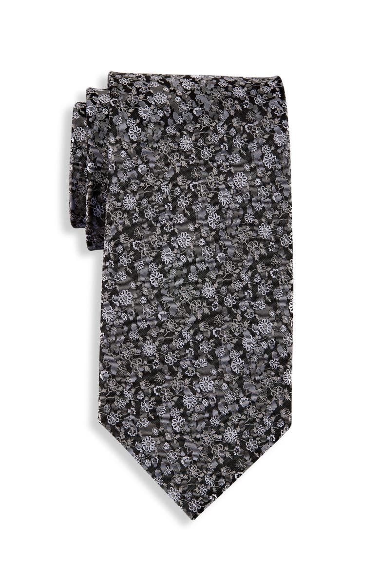 Synrgy by DXL Big & Tall Mini Camo Floral Print Tie, Main, color, Black