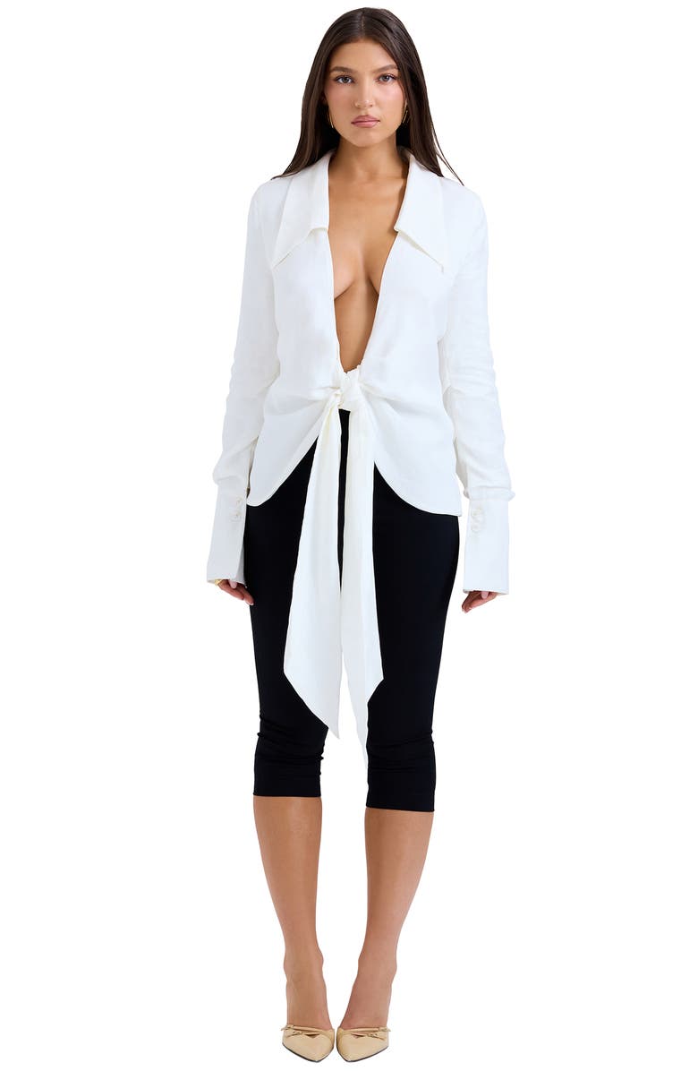 HOUSE OF CB Hope Drape Front Tie Shirt, Alternate, color, White