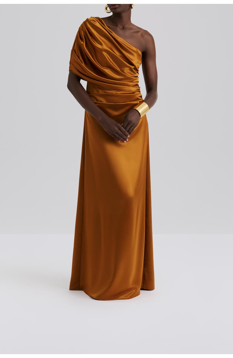 Malina Cassia Draped Fitted Maxi Dress, Alternate, color, Amber