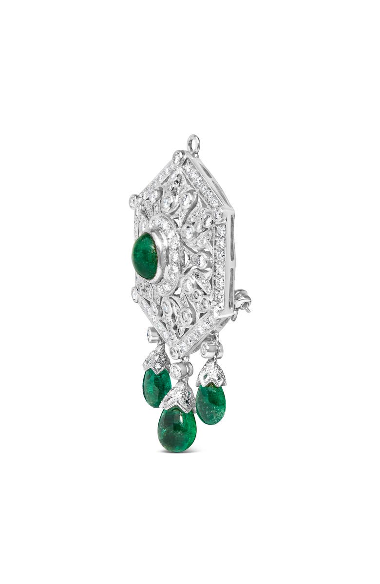 Haus of Brilliance 18K 2 3/4 Cttw Diamond and Emerald Dangle Art Deco Shield Brooch Pin Pendant, Alternate, color, White