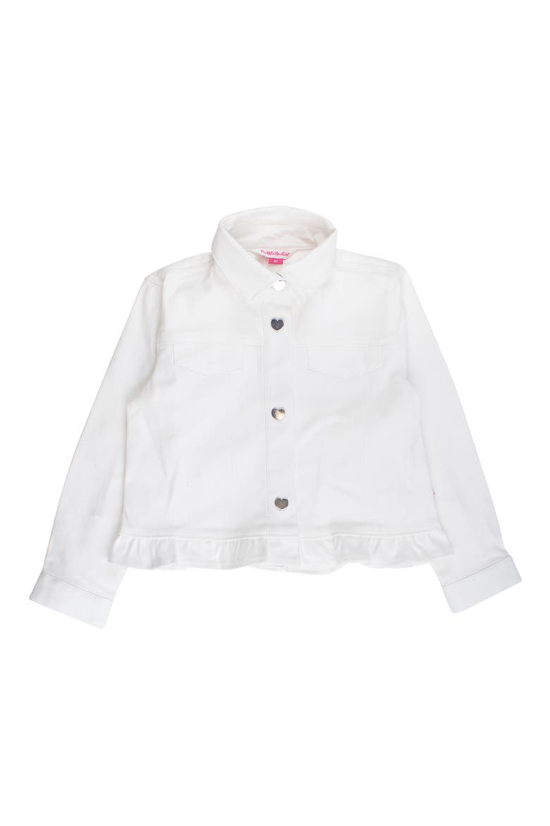 Kids' Ruffle Hem Denim Jacket, Main, color, WHITE