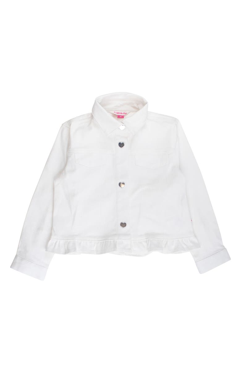 RuffleButts Kids' Ruffle Hem Denim Jacket, Main, color, White