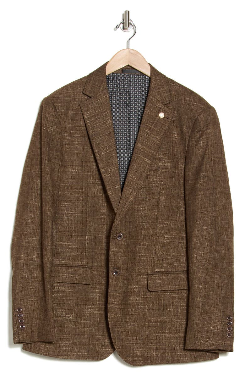 Tahari Slim Fit Grid Plaid Blazer, Alternate, color, Brown