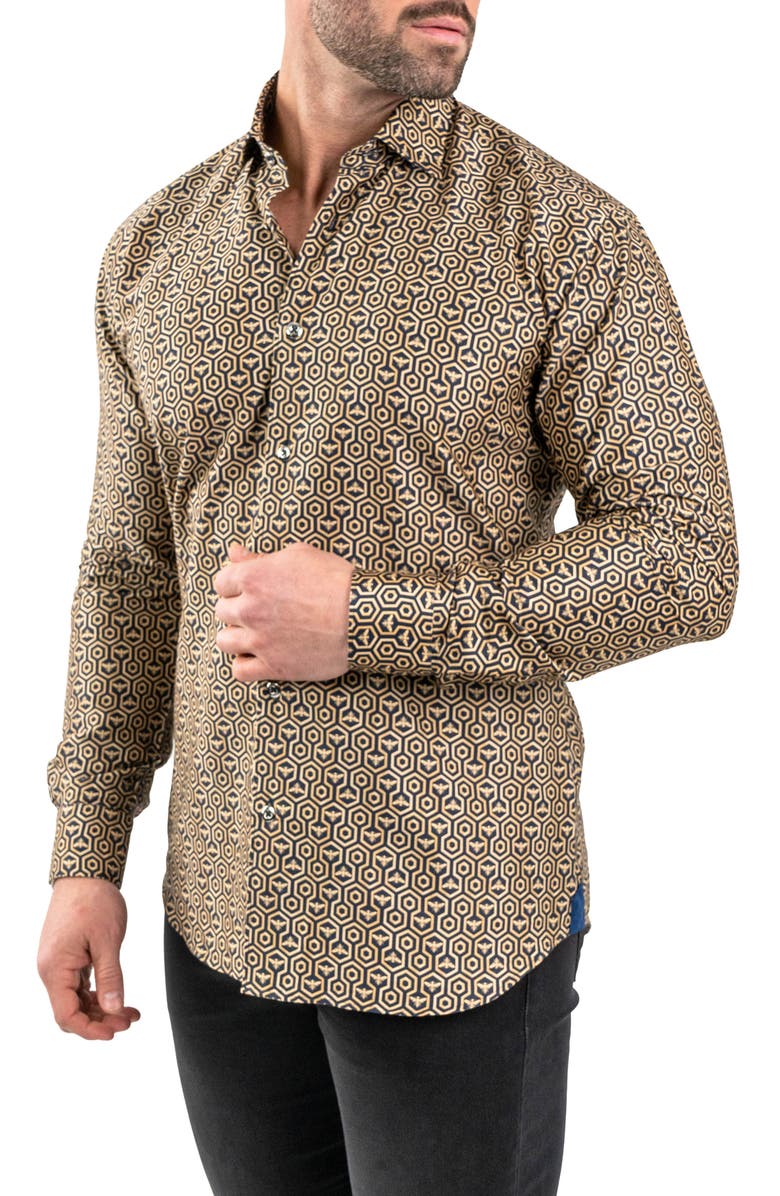 Maceoo Fibonacci Honeycomb Black Contemporary Fit Button-Up Shirt, Alternate, color, 
