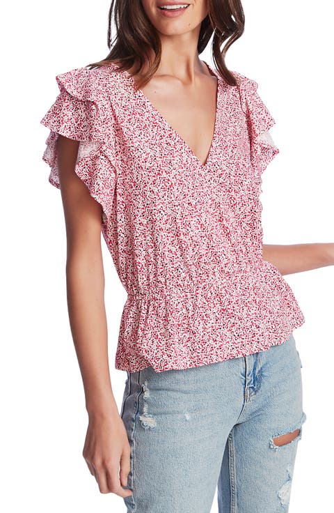 Floral Ditsy Cross Front Peplum Blouse