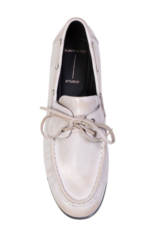 Black Suede Studio Leather Lace-up Boat Loafers In White Vintage