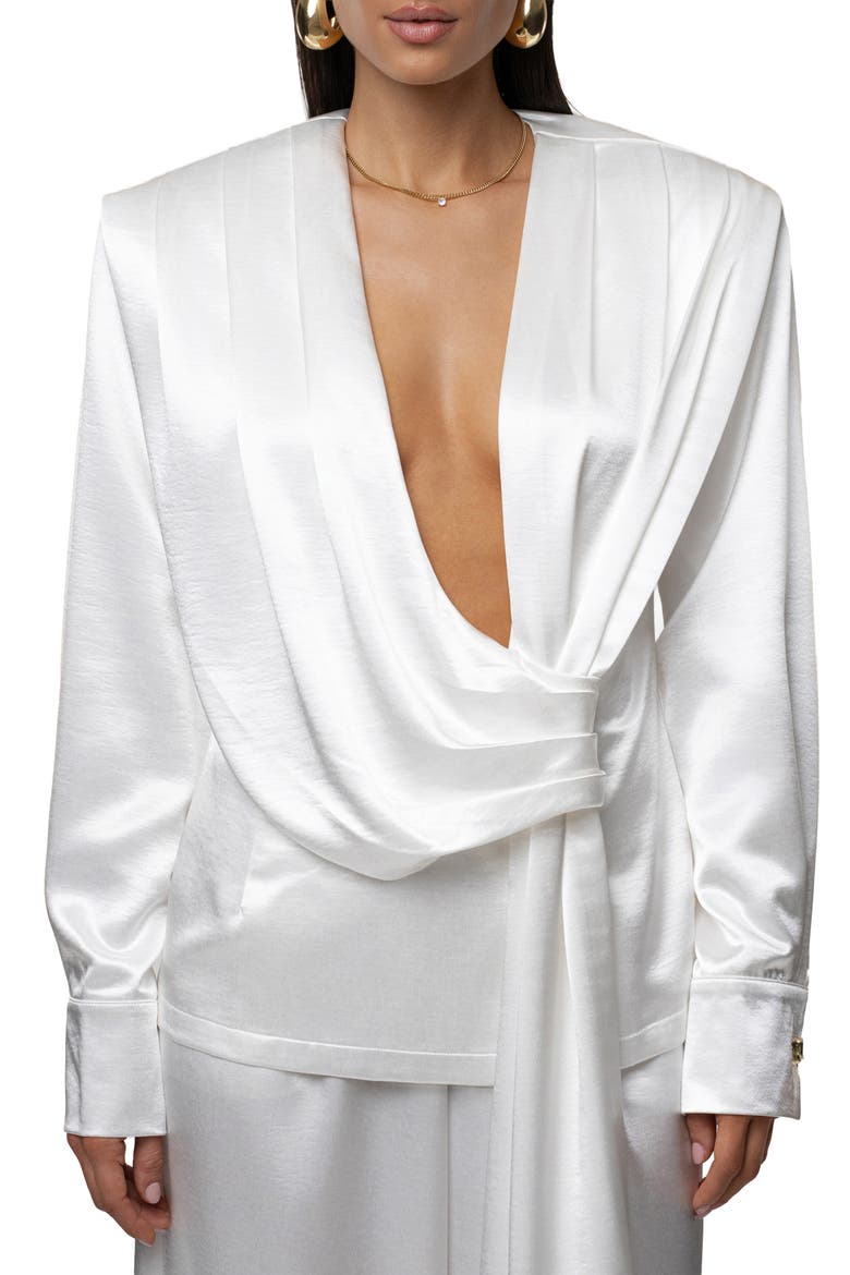 Statement Satin Drape Top, Main, color, WHITE