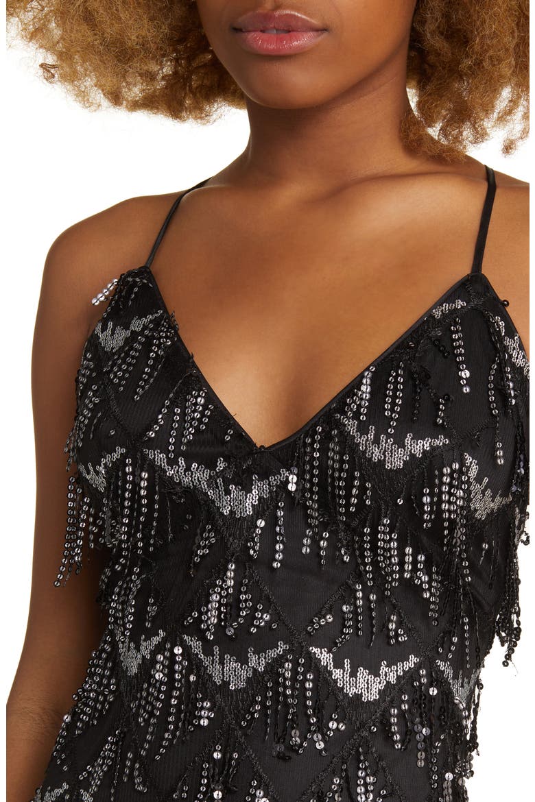 Marvelous Moment Sequin Fringe Gown, Alternate, color, BLACK