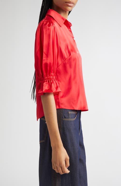 Cinq À Sept Fiona Silk Satin Short-sleeve Top In Red