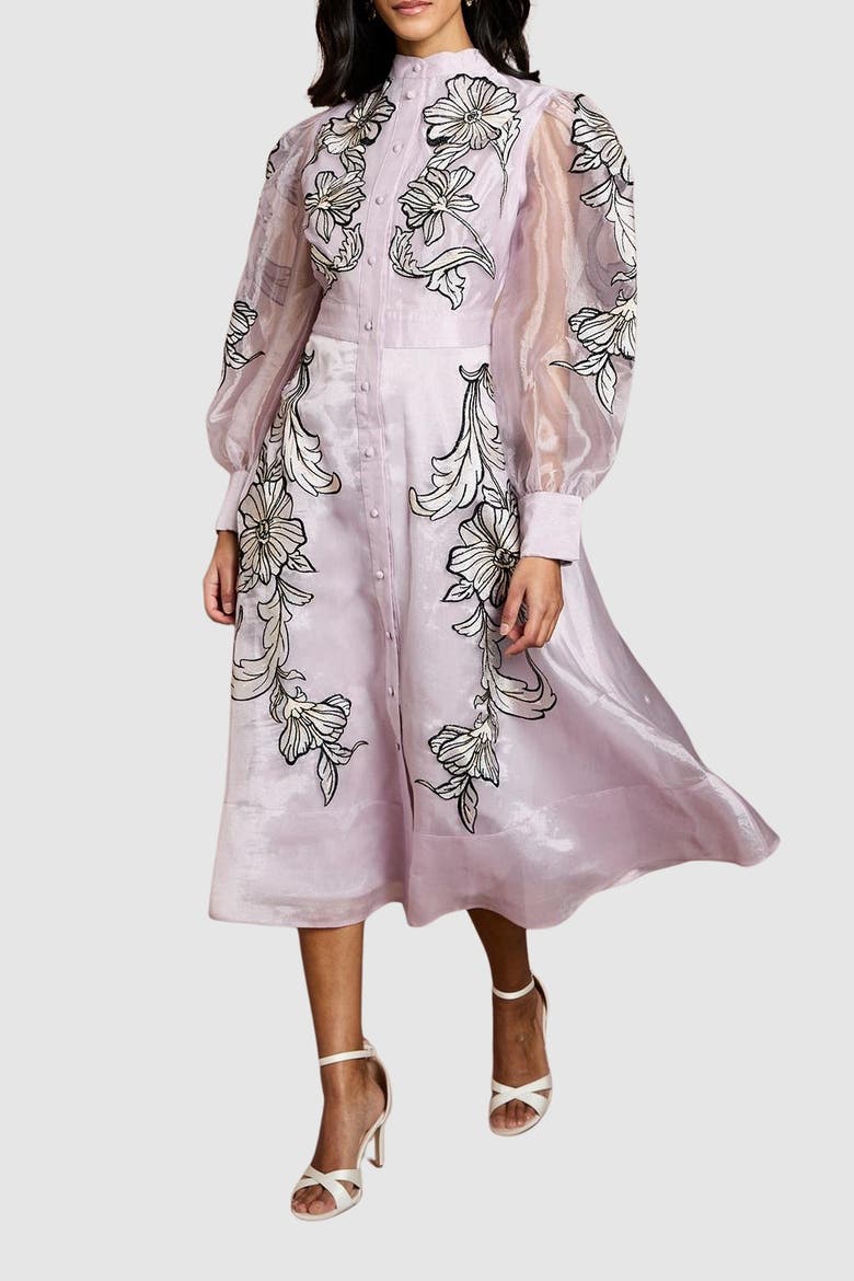 Petite Embroidered Midi Dress, Alternate, color, Blush