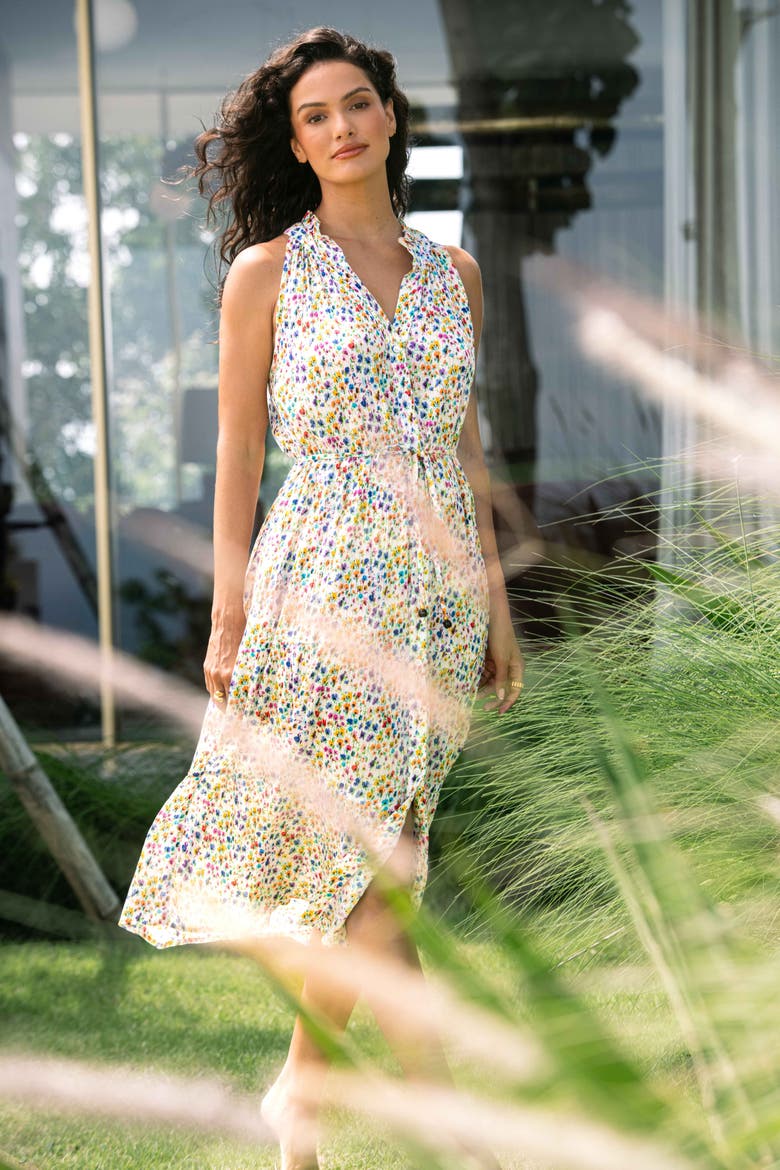 Tracy Cotton Printed Tiered Midi Shirtdress, Alternate, color, Wildflower Fields