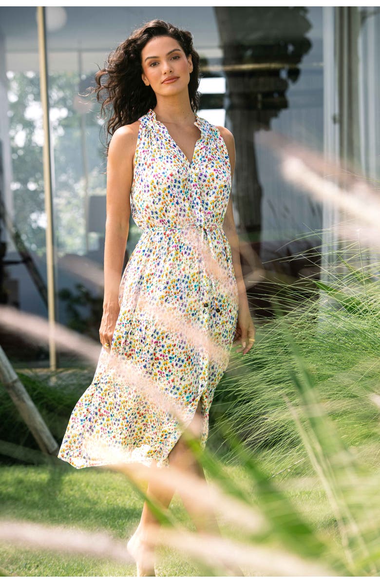 Change of Scenery Tracy Cotton Printed Tiered Midi Shirtdress, Alternate, color, Wildflower Fields