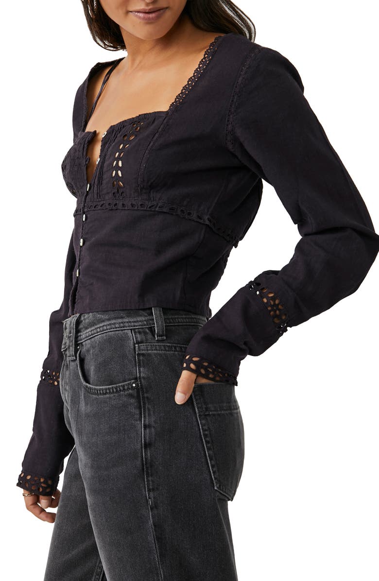 Free People Joi Eyelet Crop Blouse, Alternate, color, 