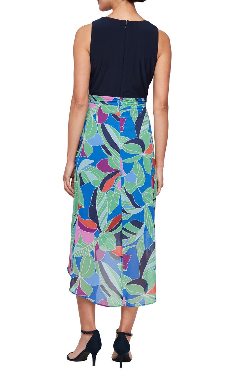 SL FASHIONS Mixed Media Cocktail Dress, Alternate, color, Navy Multi