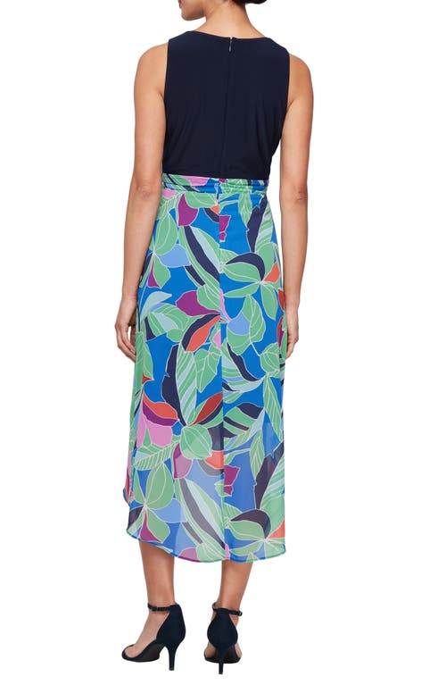 Sl Fashions Mixed Media Cocktail Dress In Navy Multi