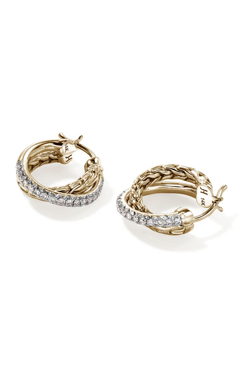 John Hardy JH Essential Pavé Crossover Hoop, Gold, Diamonds, 9.5mm, Alternate, color, Silver/ Gold/ Diamonds