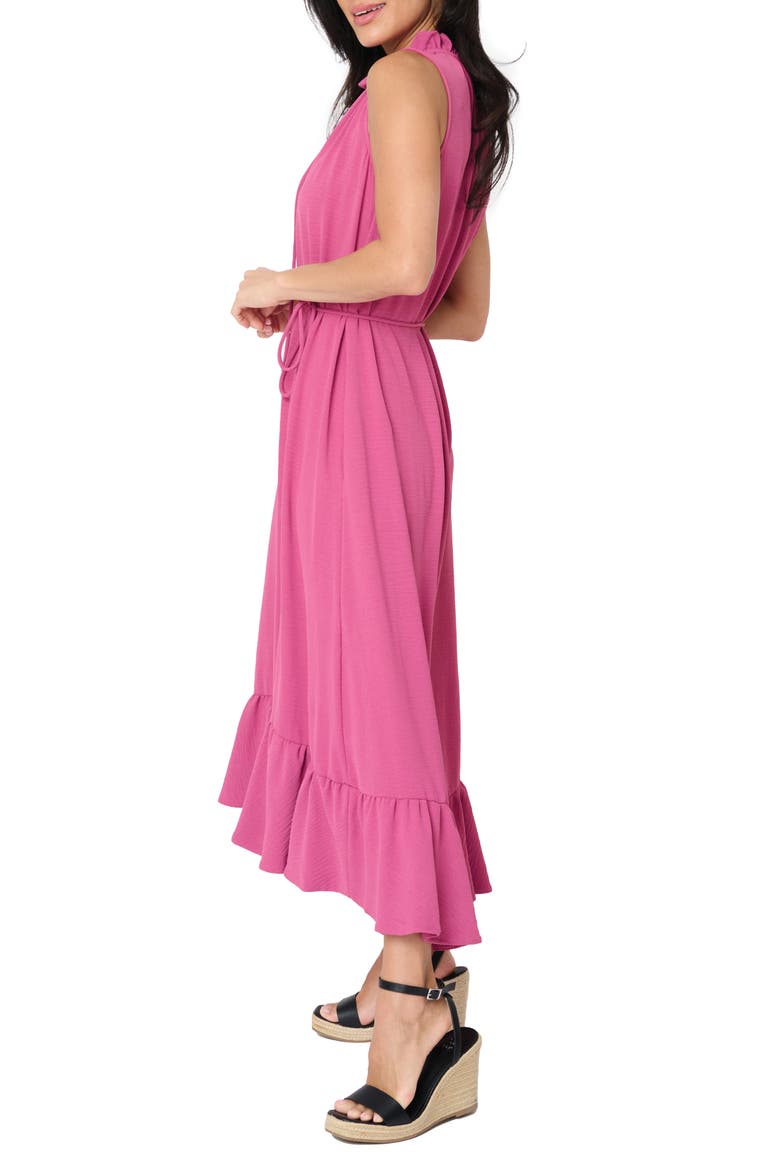 Sienna Split Neck Tie Waist Ruffle Hem High-Low Dress, Alternate, color, RASPBERRY ROSE