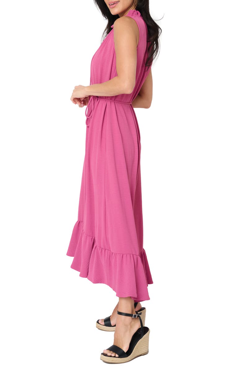 GIBSONLOOK Sienna Split Neck Tie Waist Ruffle Hem High-Low Dress, Alternate, color, Raspberry Rose