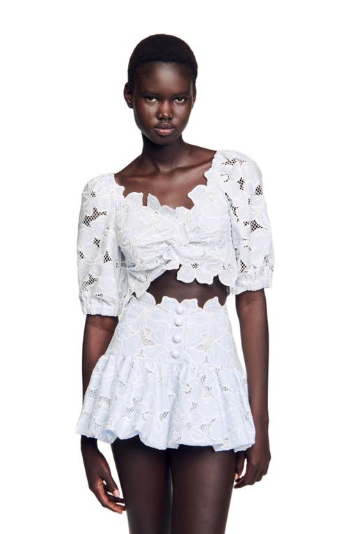 Sandro Roseraie Embroidered Floral Crop Top In White