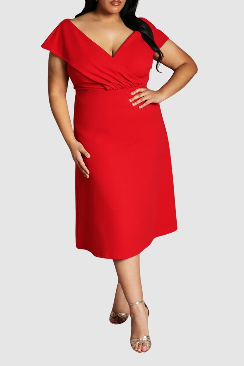 Plus Bardot Midi Dress, Alternate, color, Red