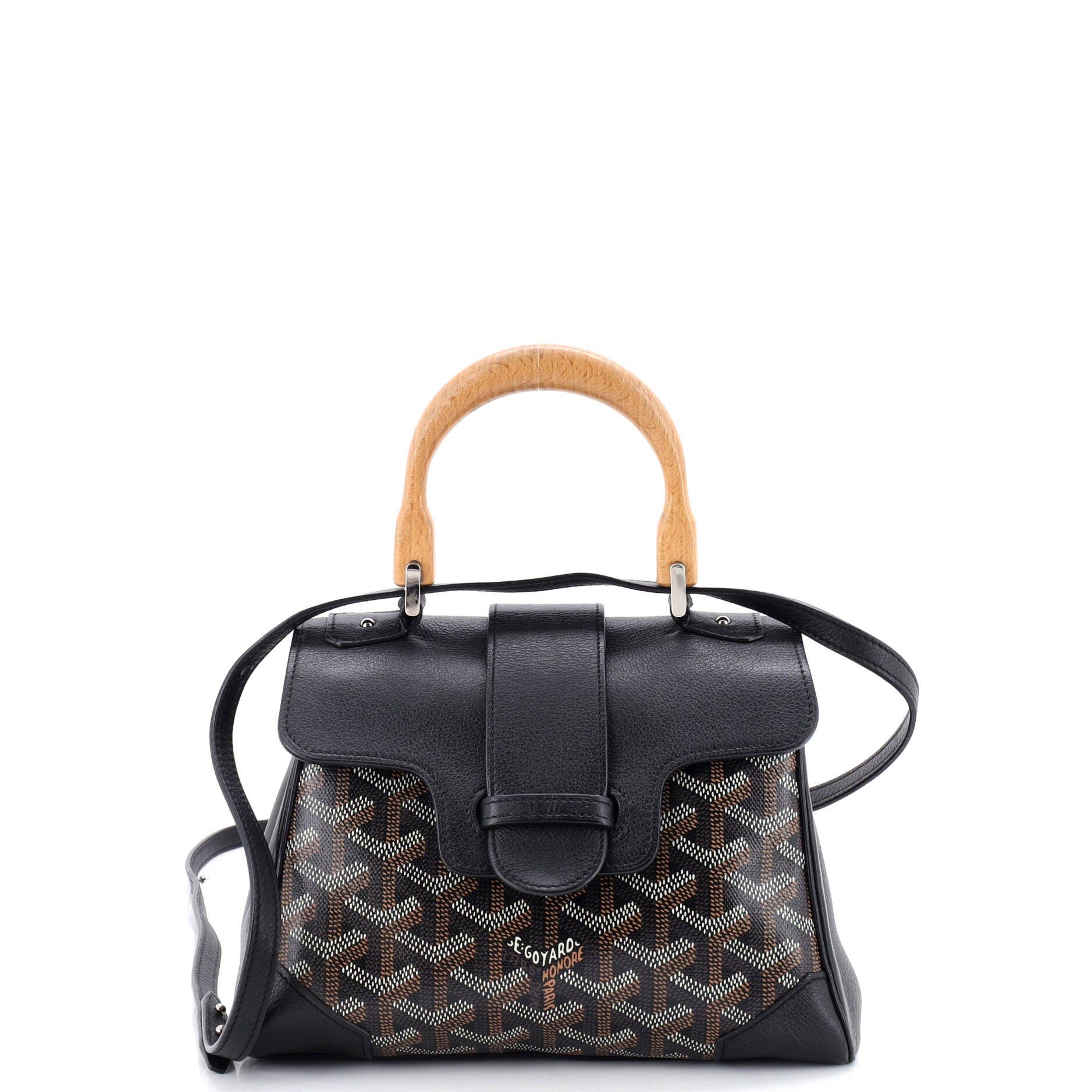 Pre-Owned Goyard Saigon Top Handle Bag Coated Canvas with Leather Mini, Main, color, Black