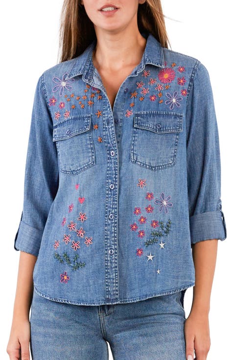 Floral Crush Embroidered Denim Shirt