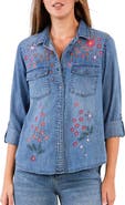 Billy T Floral Crush Embroidered Denim Shirt