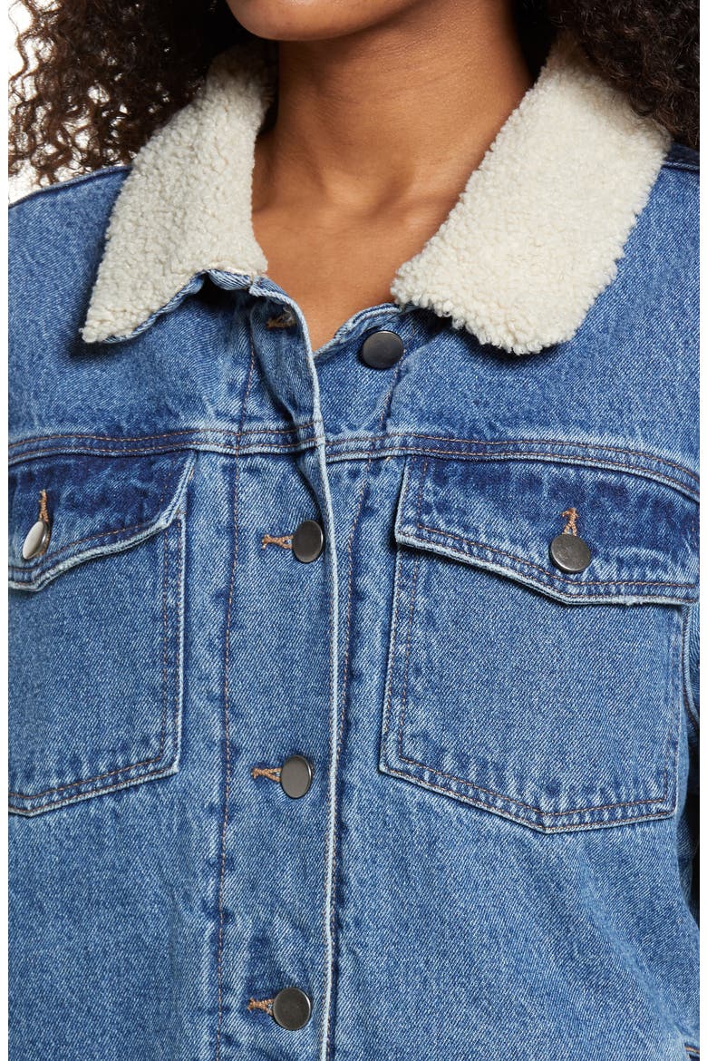 Denim Oversize Trucker Jacket with Faux Shearling Collar, Alternate, color, BLUE MEDIUM VINTAGE WASH