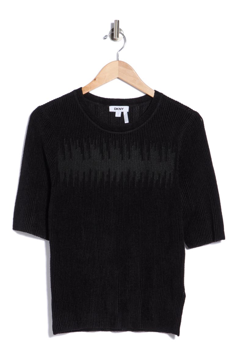 Ribbed Short Sleeve Sweater, Main, color, BLACK