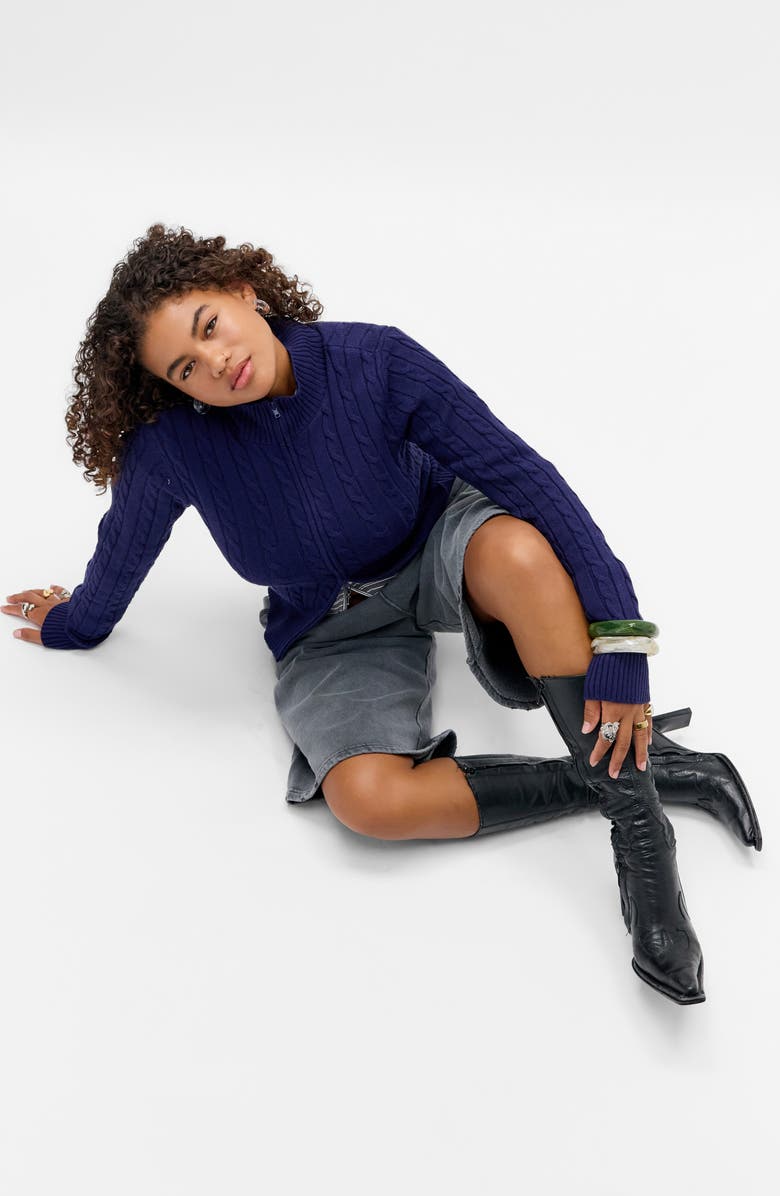 BDG Urban Outfitters Cable Two-Way Zipper Cardigan, Alternate, color, Navy