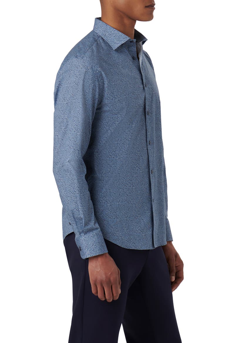 Axel Stria Print Stretch Cotton Button-Up Shirt, Alternate, color, DUSTY-BLUE