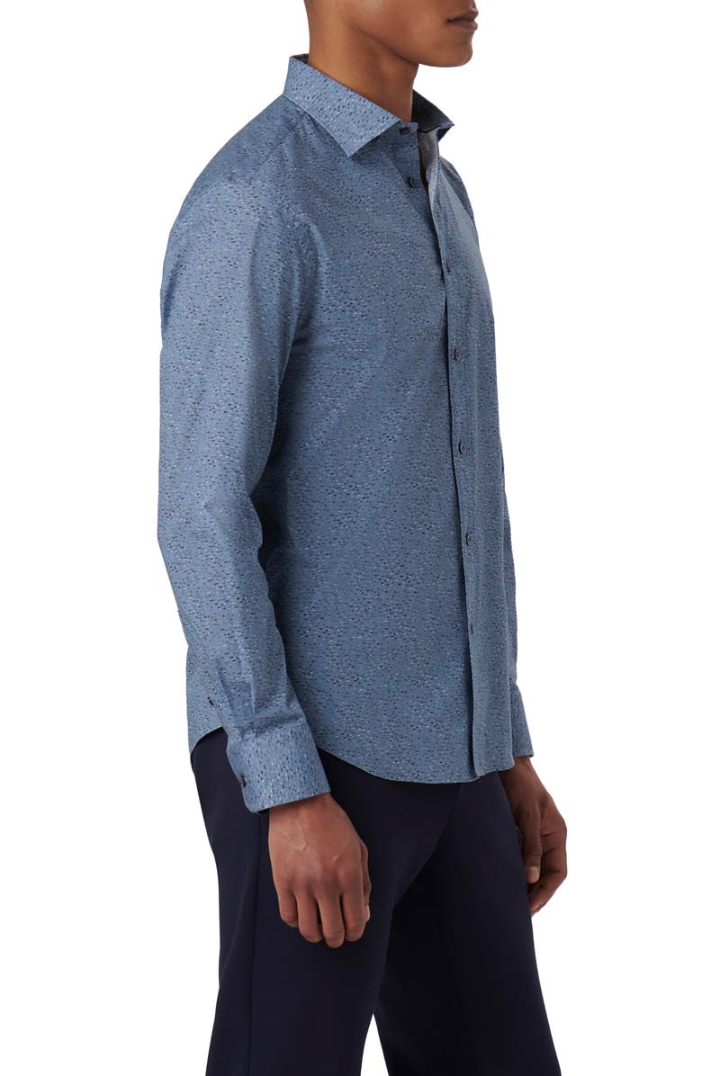 Bugatchi Axel Stria Print Stretch Cotton Button-Up Shirt, Alternate, color, Dusty-Blue