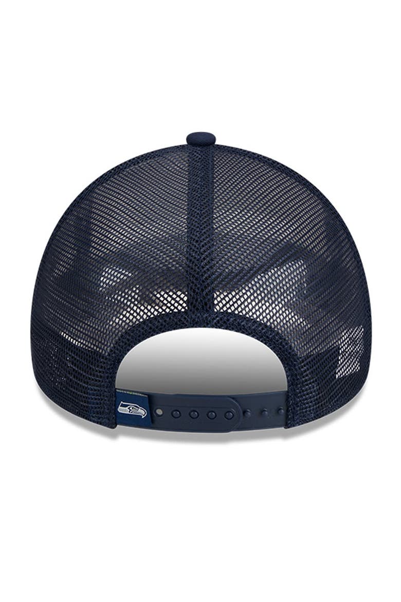 Men's New Era White/College Navy Seattle Seahawks Stacked A-Frame Trucker 9FORTY Adjustable Hat, Alternate, color, White