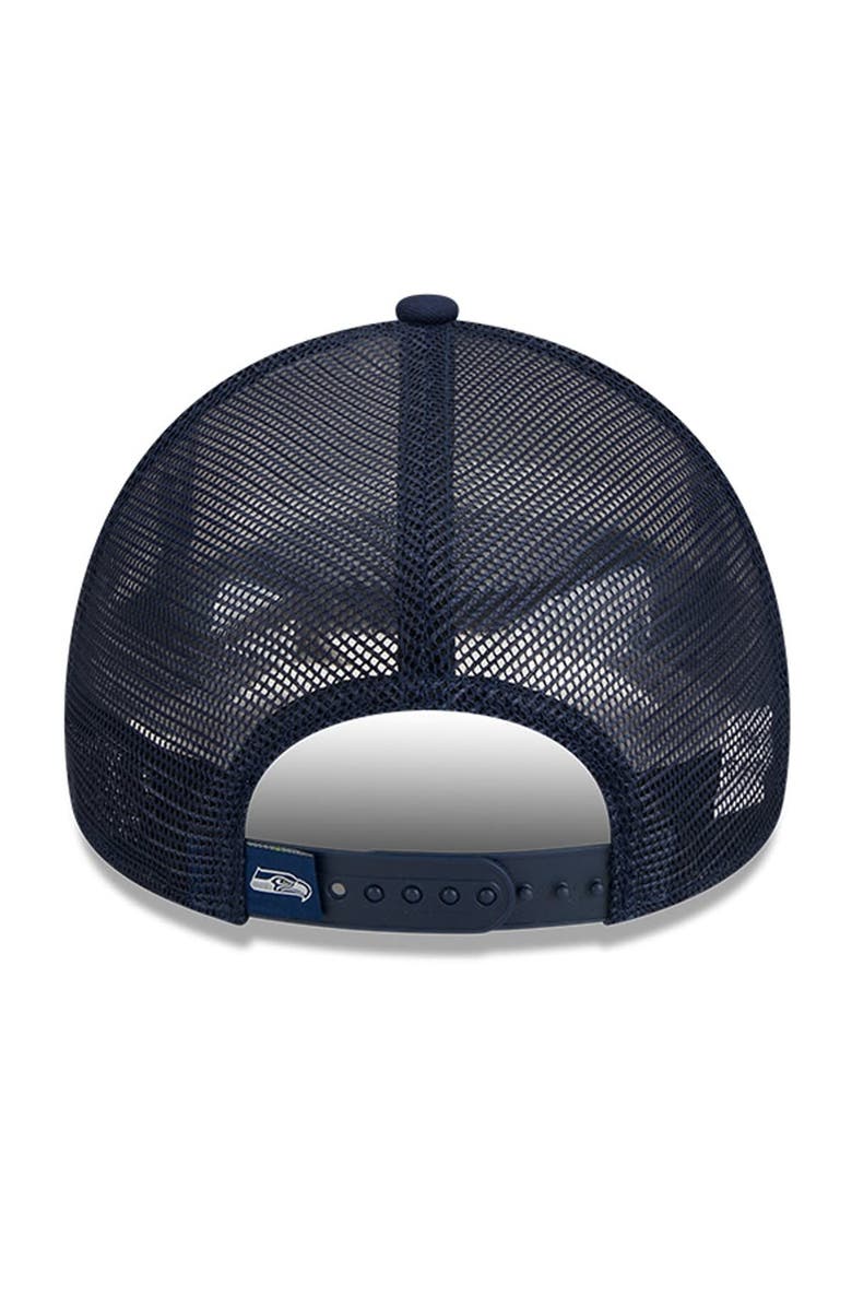 New Era Men's New Era White/College Navy Seattle Seahawks Stacked A-Frame Trucker 9FORTY Adjustable Hat, Alternate, color, White