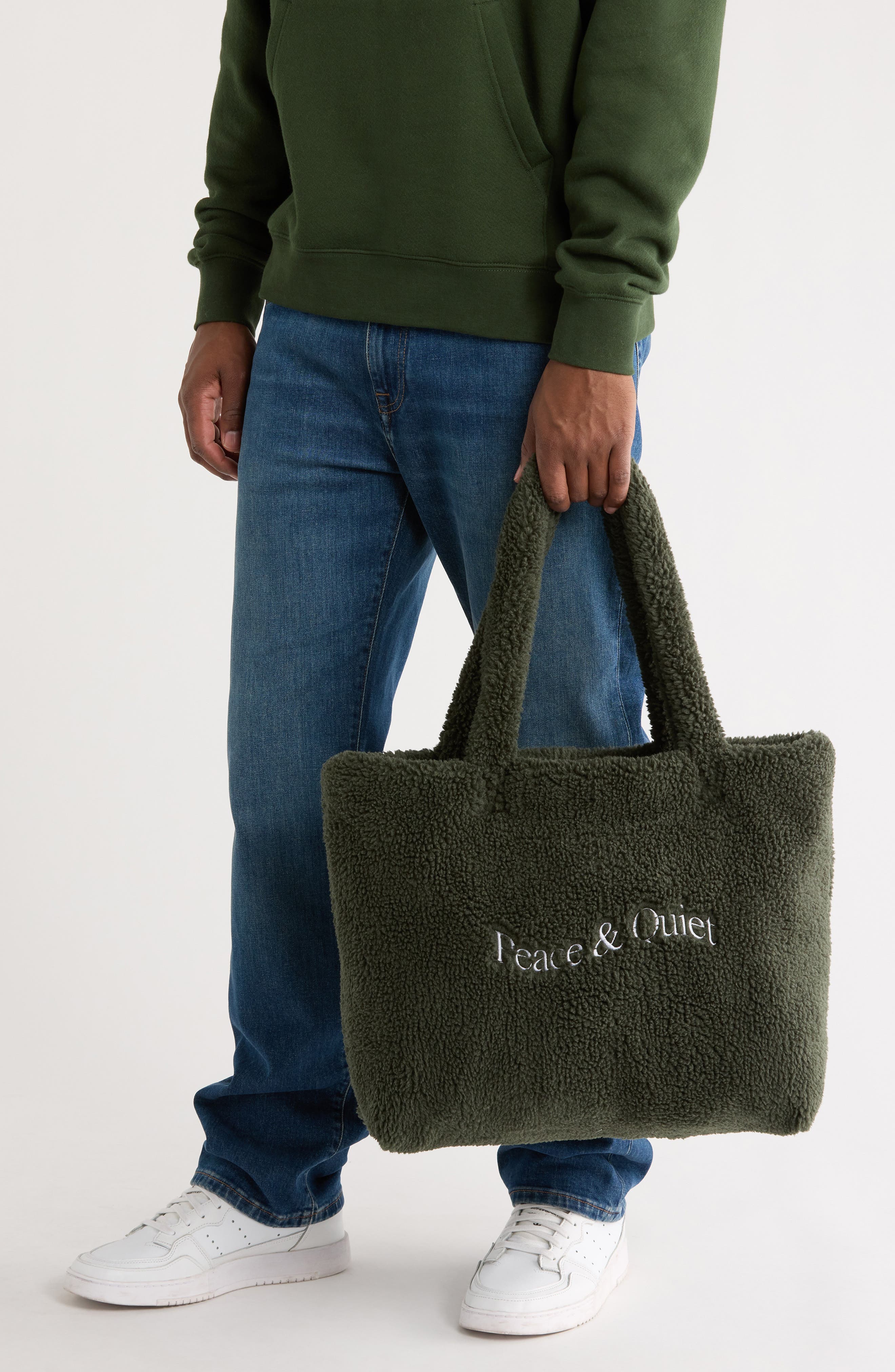 Museum of Peace 
Quiet Wordmark Faux Shearling Tote Bag, Alternate, color, 