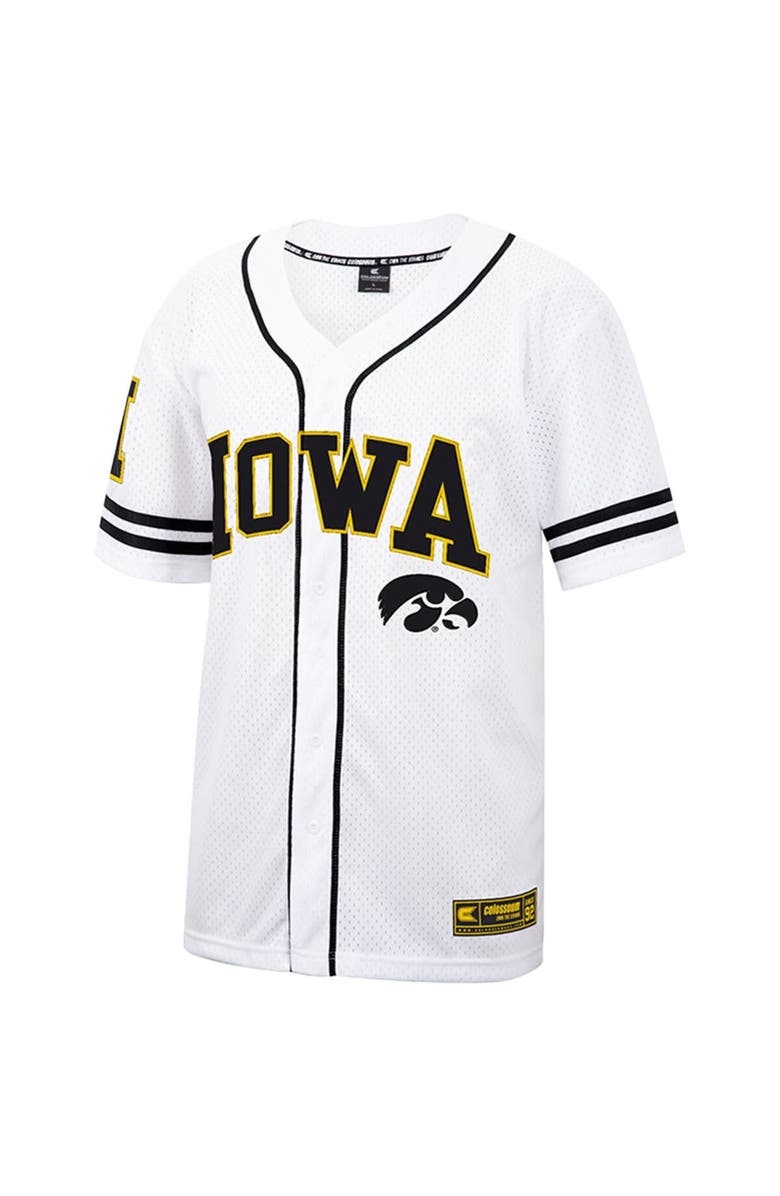COLOSSEUM Men's Colosseum White Iowa Hawkeyes Free Spirited Mesh Button-Up Baseball Jersey, Alternate, color,