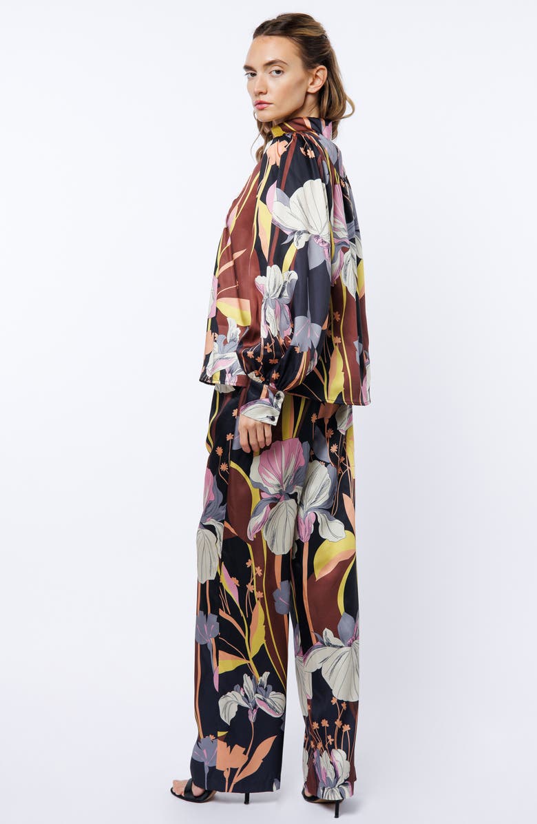 CIEBON Loren Floral Satin Top, Alternate, color, Brown