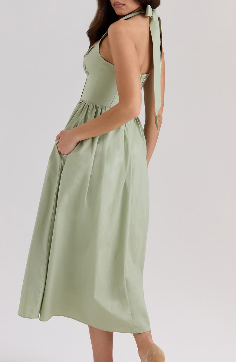 HOUSE OF CB Emilia Corset Halter Midi Dress, Alternate, color, Reseda