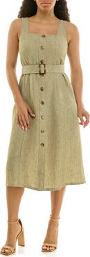 Nina Leonard Square Neck Button Front Dress