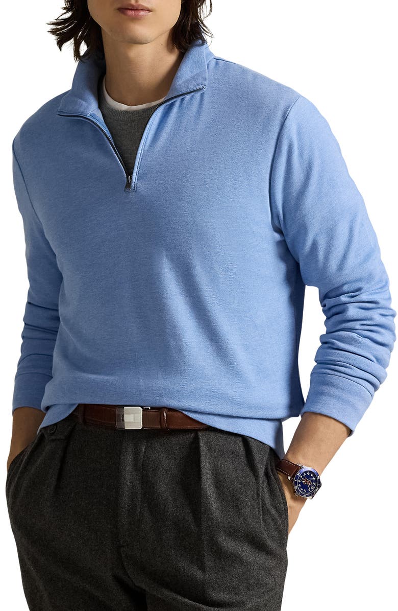 Polo Ralph Lauren Textured Double Knit Quarter Zip Pullover, Main, color, Soft Royal Heather/ Nevis