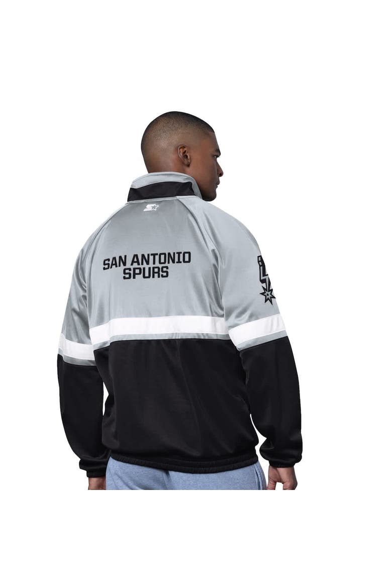 Men's Starter Black/White San Antonio Spurs The Veteran Tricot Track Raglan Full-Zip Jacket, Alternate, color, Black