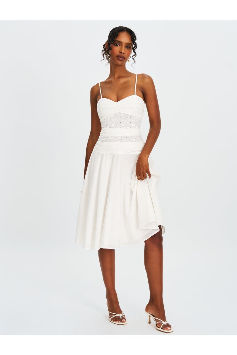 Maelis Eyelet Drop Waist Cotton Midi Dress, Alternate, color, White