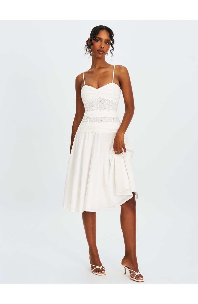 Miss Circle Maelis Eyelet Drop Waist Cotton Midi Dress, Alternate, color, White