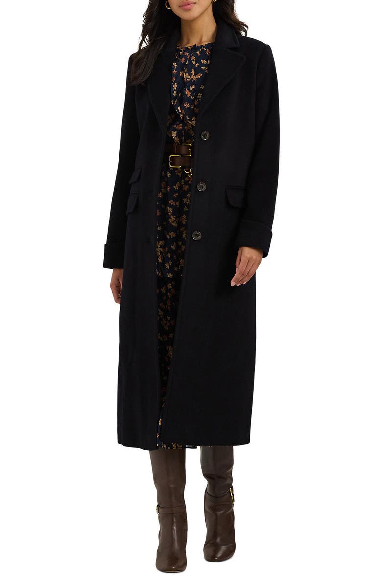 Lauren Ralph Lauren Longline Wool Blend Reefer Coat, Main, color, Regal Navy