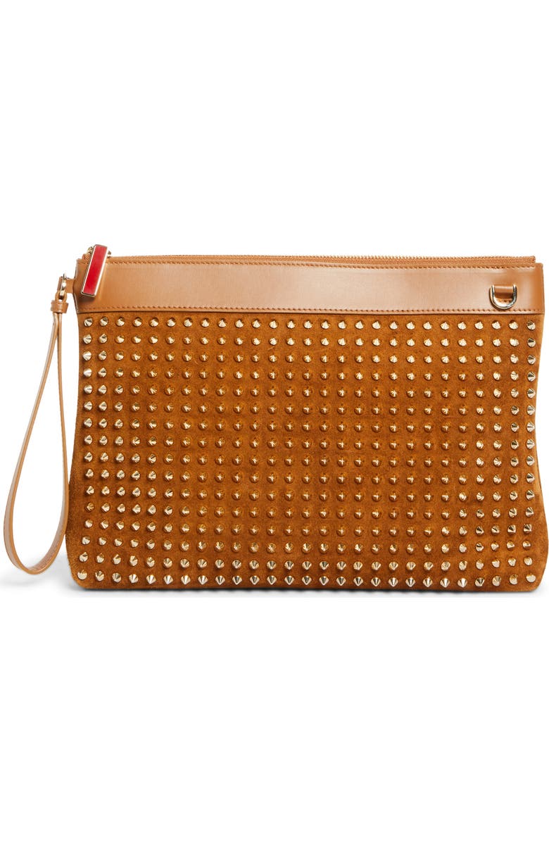 Christian Louboutin Funky Crosta Spikes Suede Wristlet, Main, color, Rhea/ Gold